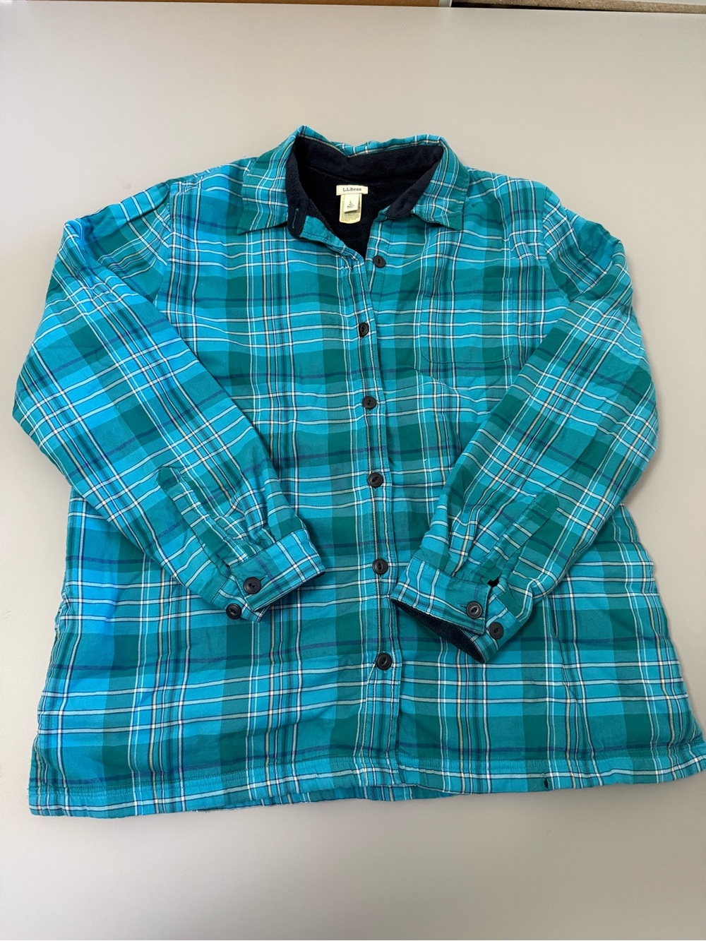 L.L. Bean Teal Plaid fleece lined jacket, woman’s L. O2